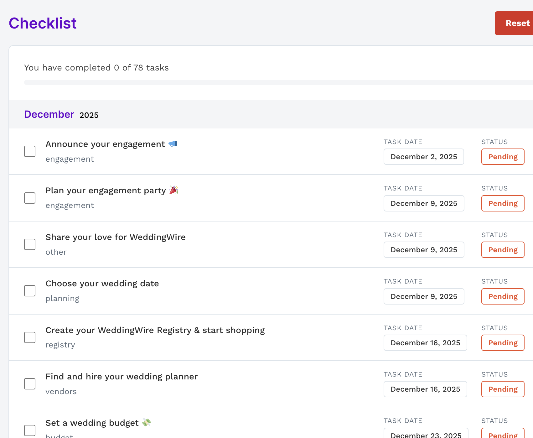 Wedding Planning Checklist interface preview