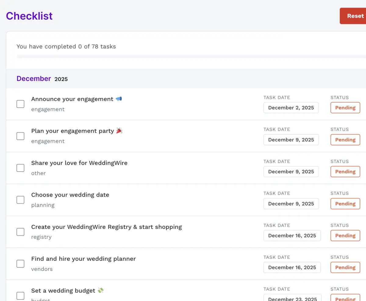 Wedding Planning Checklist interface preview